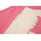 Color Contrast Dinosaur Patchwork Design Knit Pullover