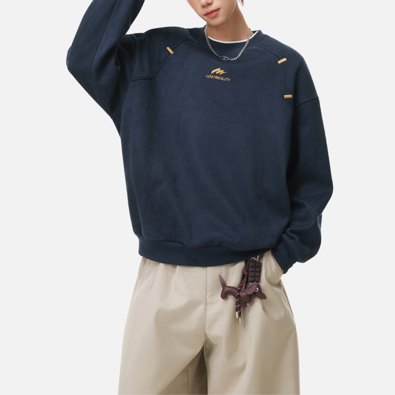 Suede-Texture Embroidered Sweatshirt
