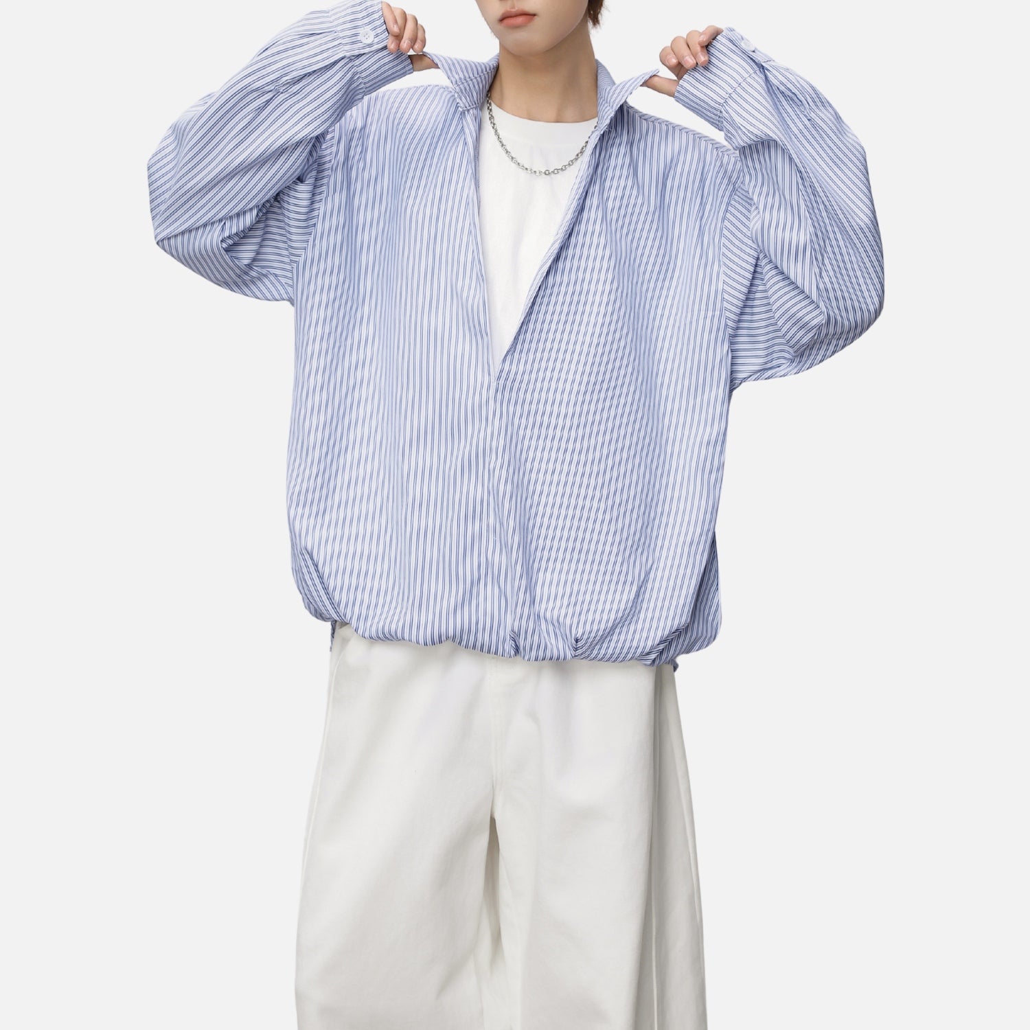 Deep V Faux-Layered Stripe Shirt