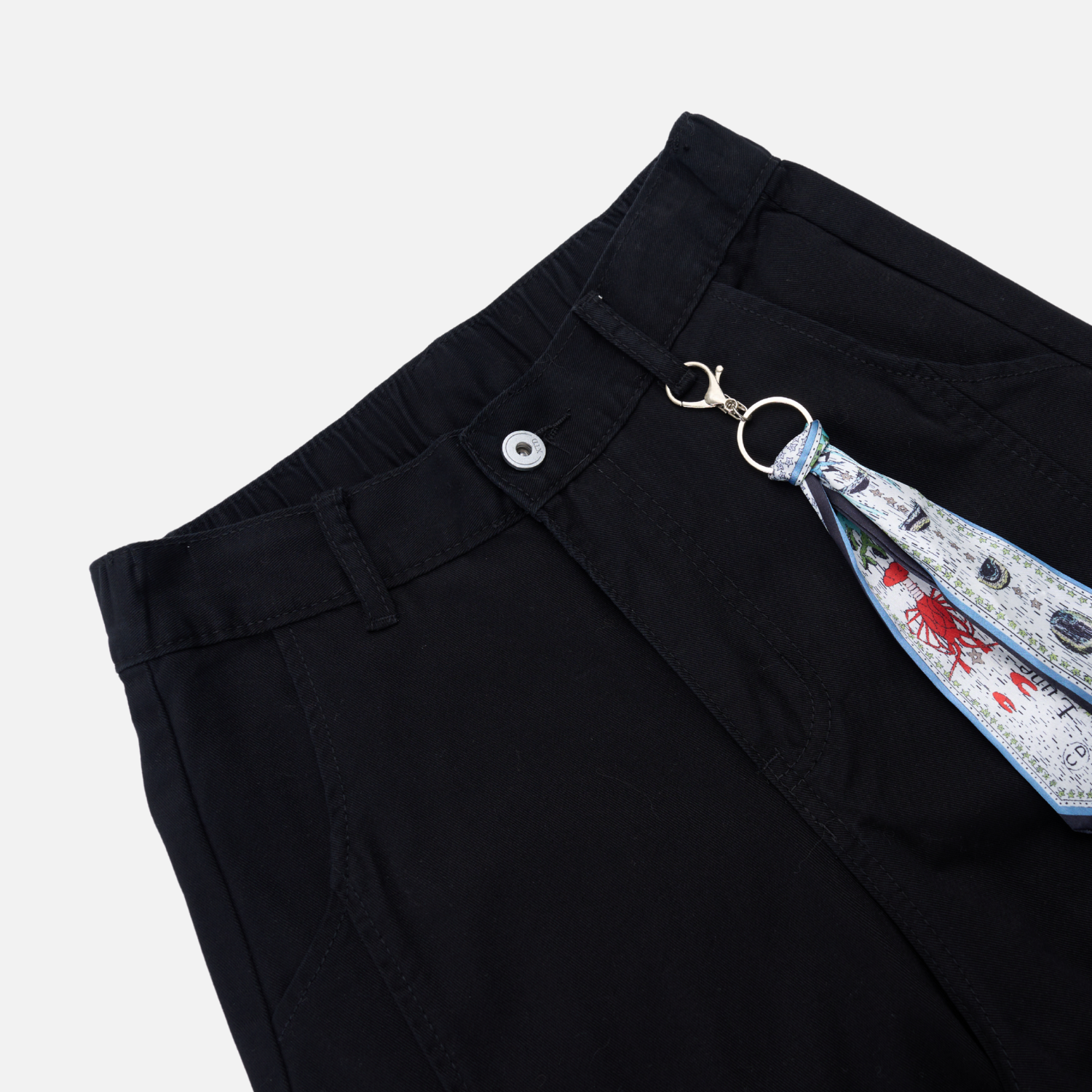 Pendant Detail Slant Cargo Baggy Pants
