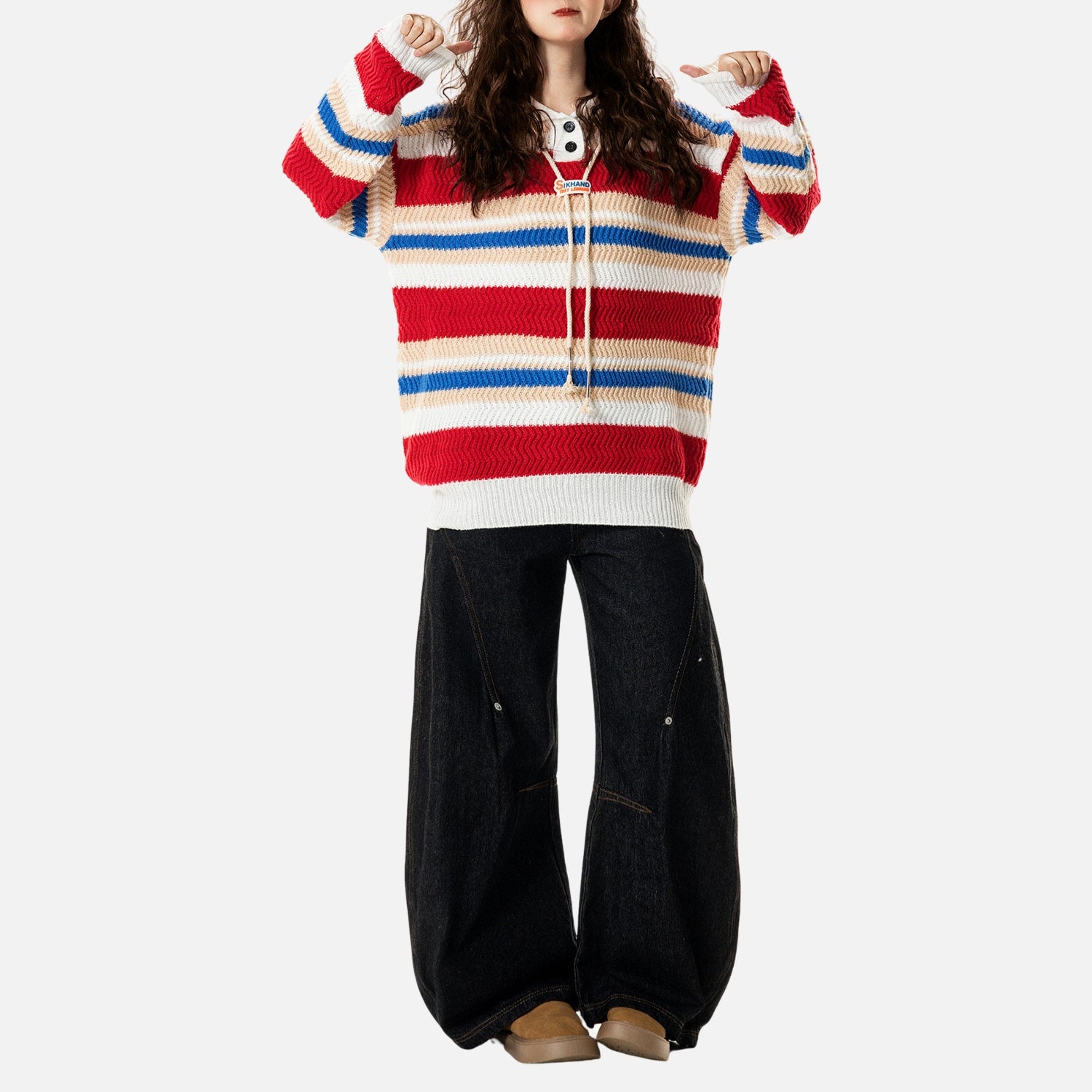 Suéter polo de punto a rayas colorblock