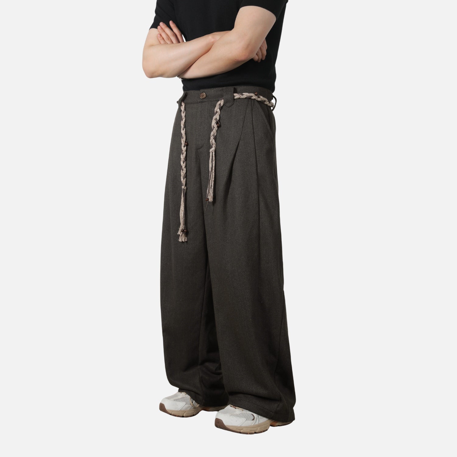 Faux Wool Textured Straight-Leg Pants