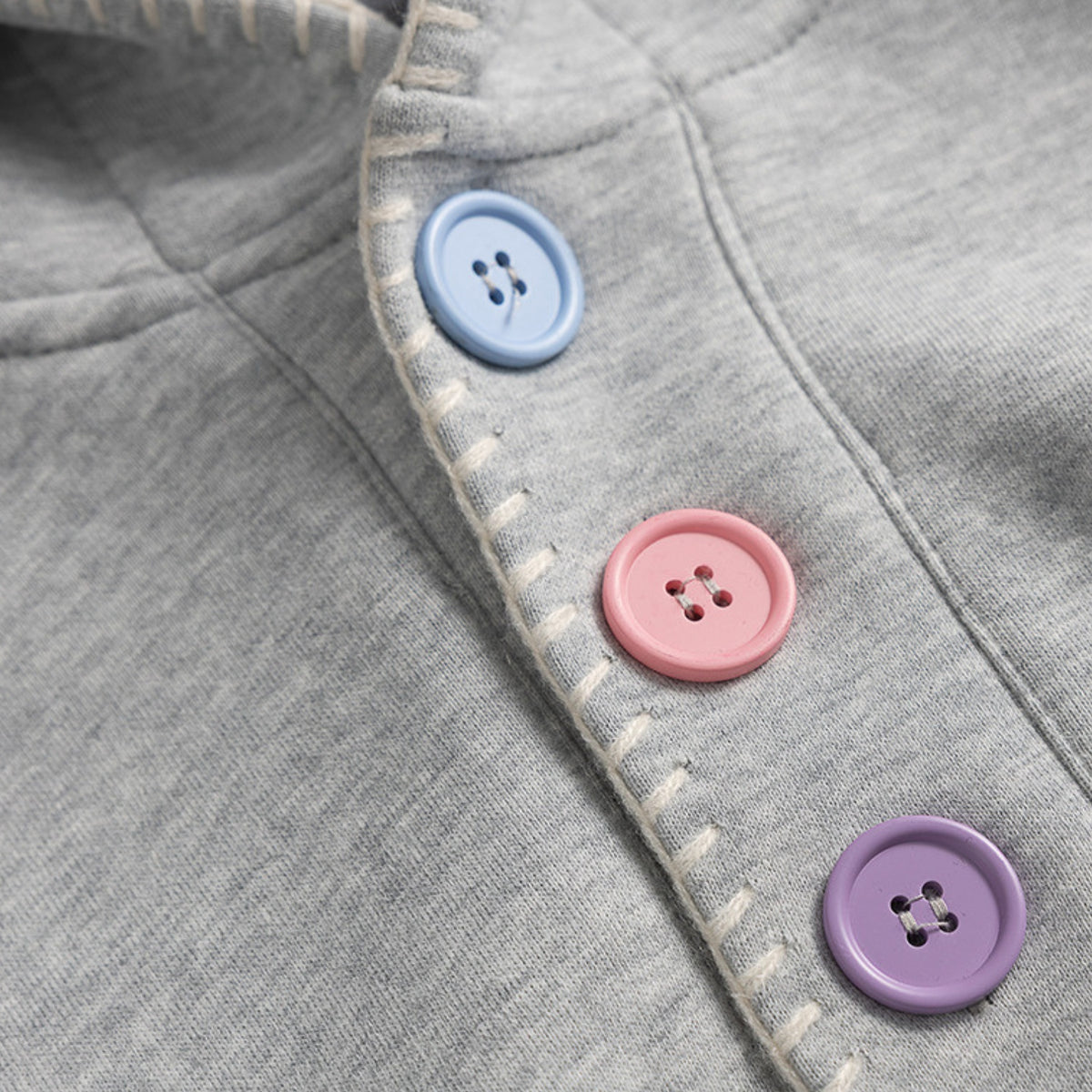 Solid Color Color-Button Hoodie