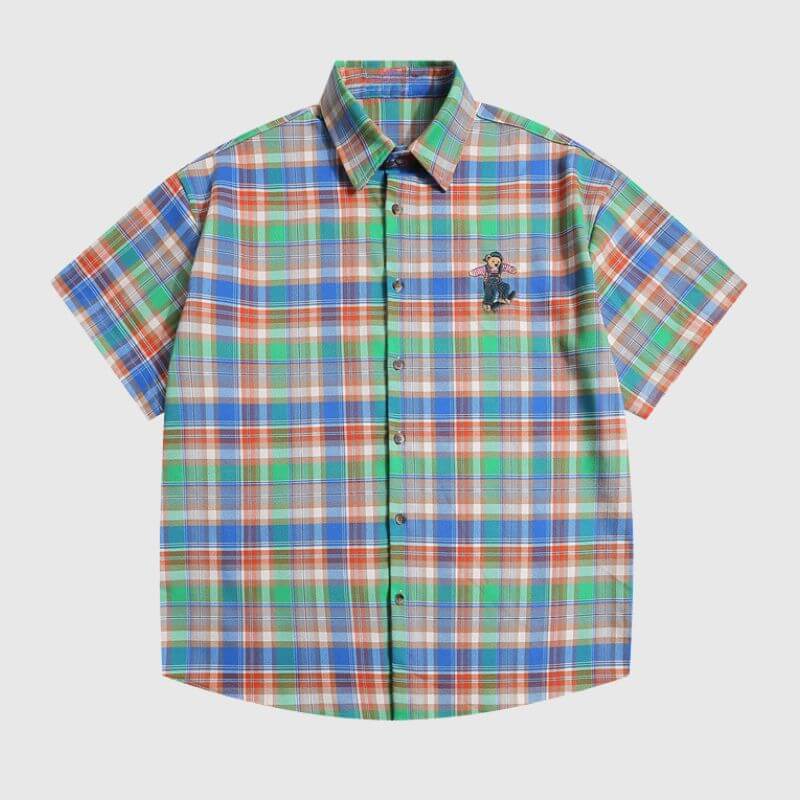 Kariertes Hemd mit Bärenstickerei