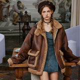 Vintage Faux Shearling PU Leather Motorcycle Coat