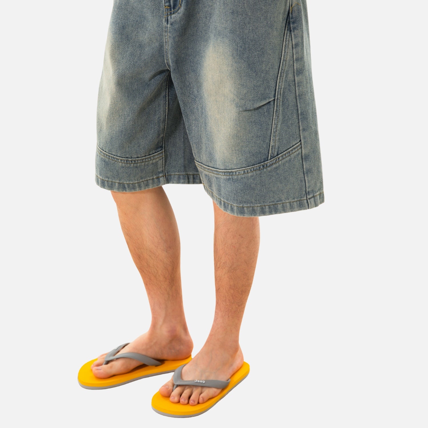 Vintage Washed Pleated Denim Shorts