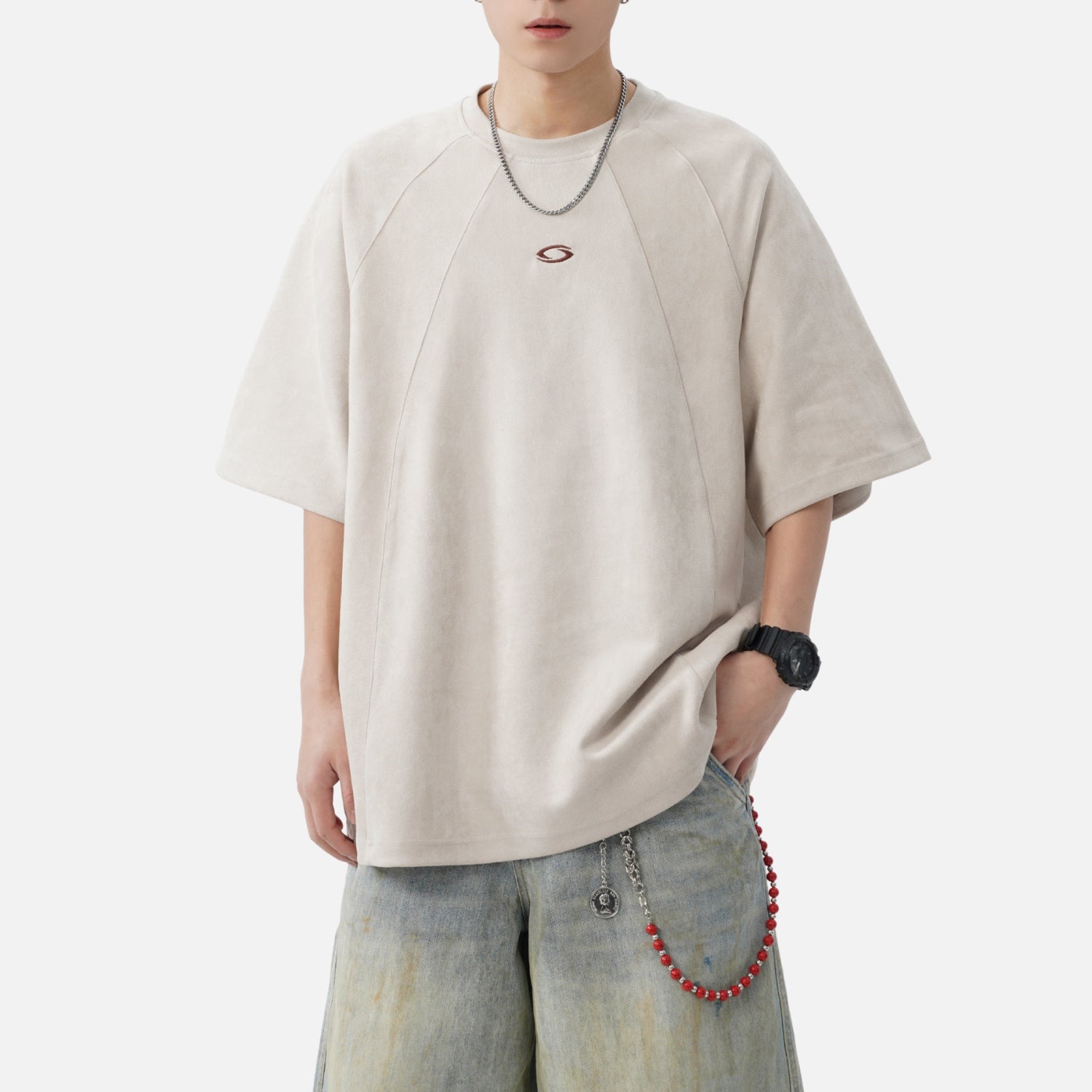 Paneled Faux Suede Short Sleeve Tee