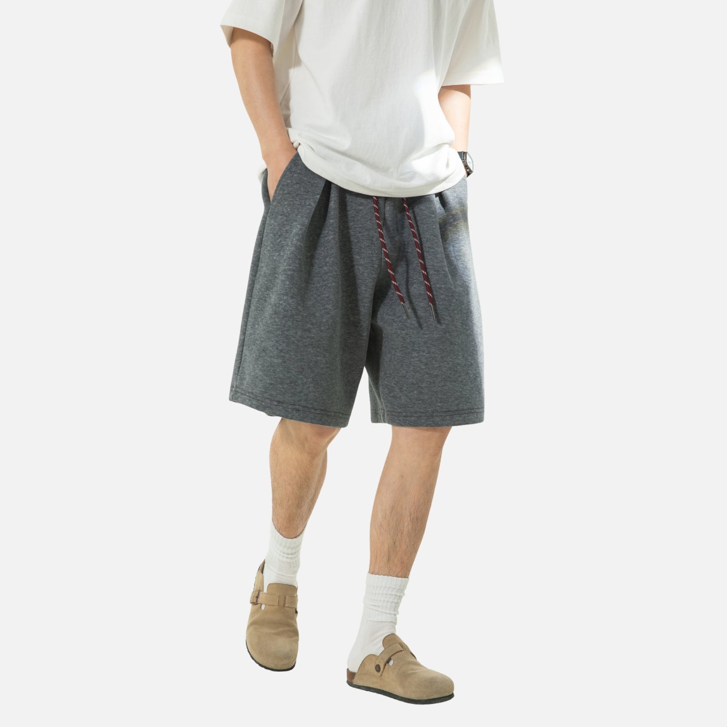 Contrast Drawstring Pleated Sweat Shorts