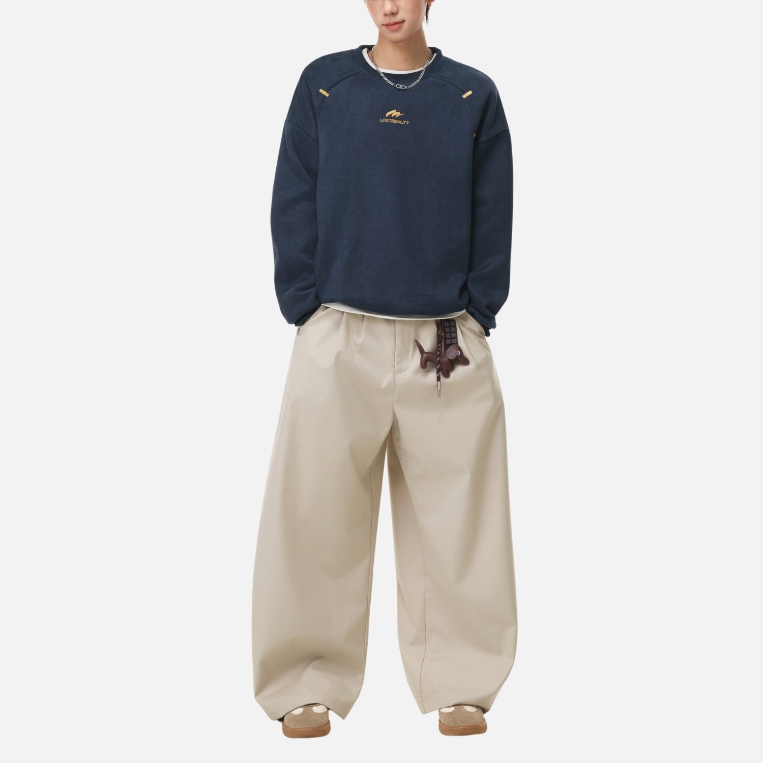 Suede-Texture Embroidered Sweatshirt
