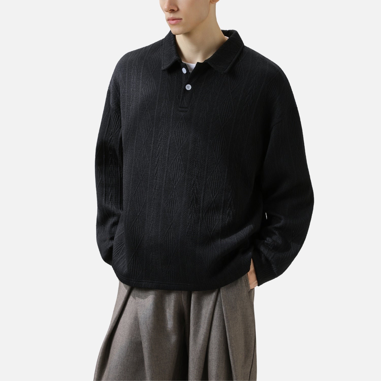 Heavy Jacquard Textured Polo Sweatshirt