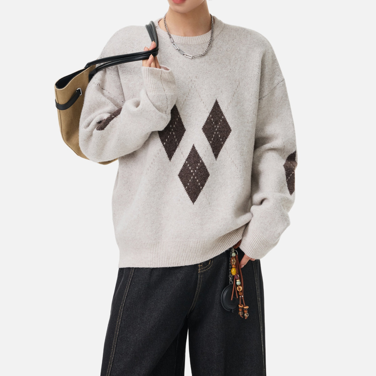 Vintage Diamond Colorblock Crewneck Sweater