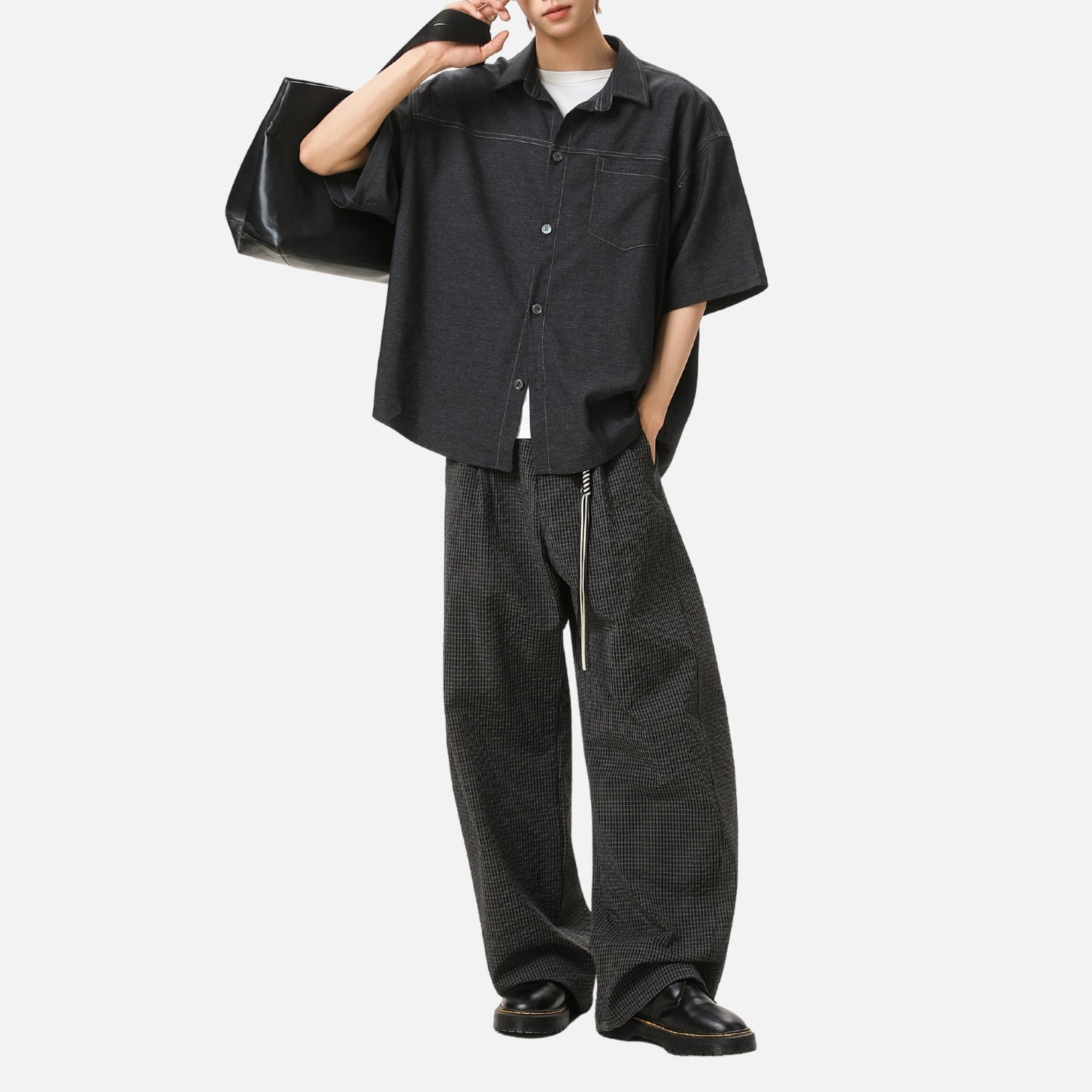 Retro Contrast-Stitch Denim-Look Shirt