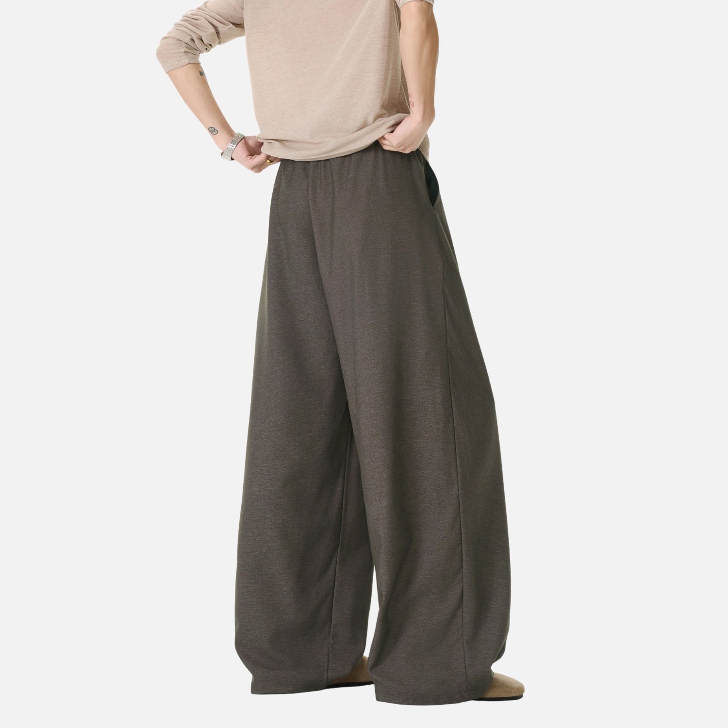 Draped Double-Pleated Casual Pants