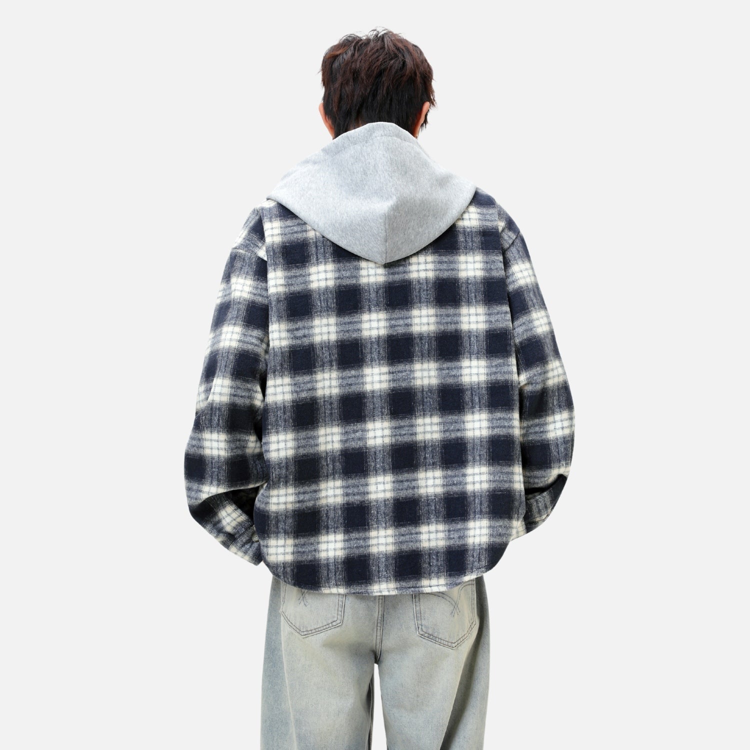 Sudadera con capucha de cuadros cepillados en bloques de color 