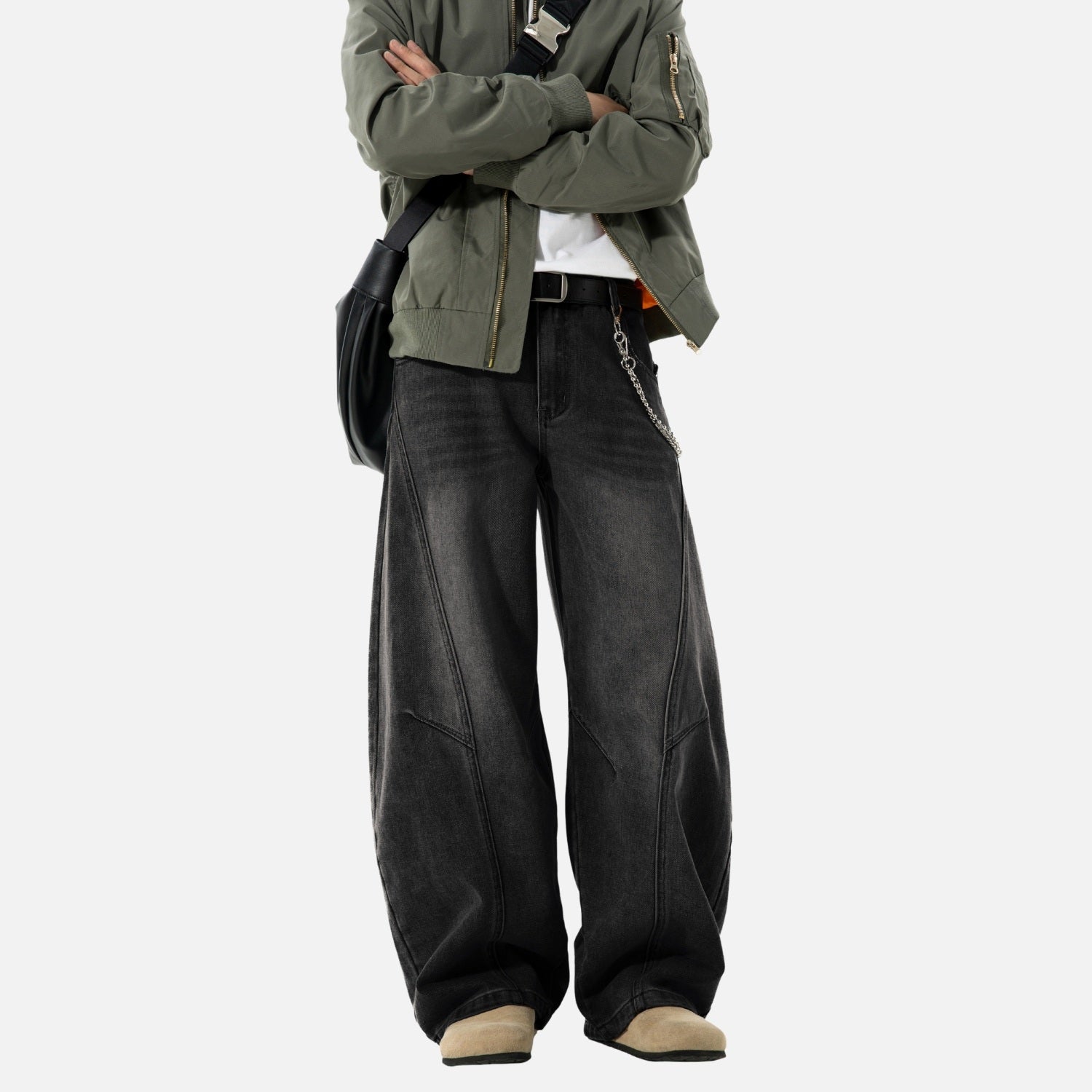 Vintage Washed Panel Baggy Jeans