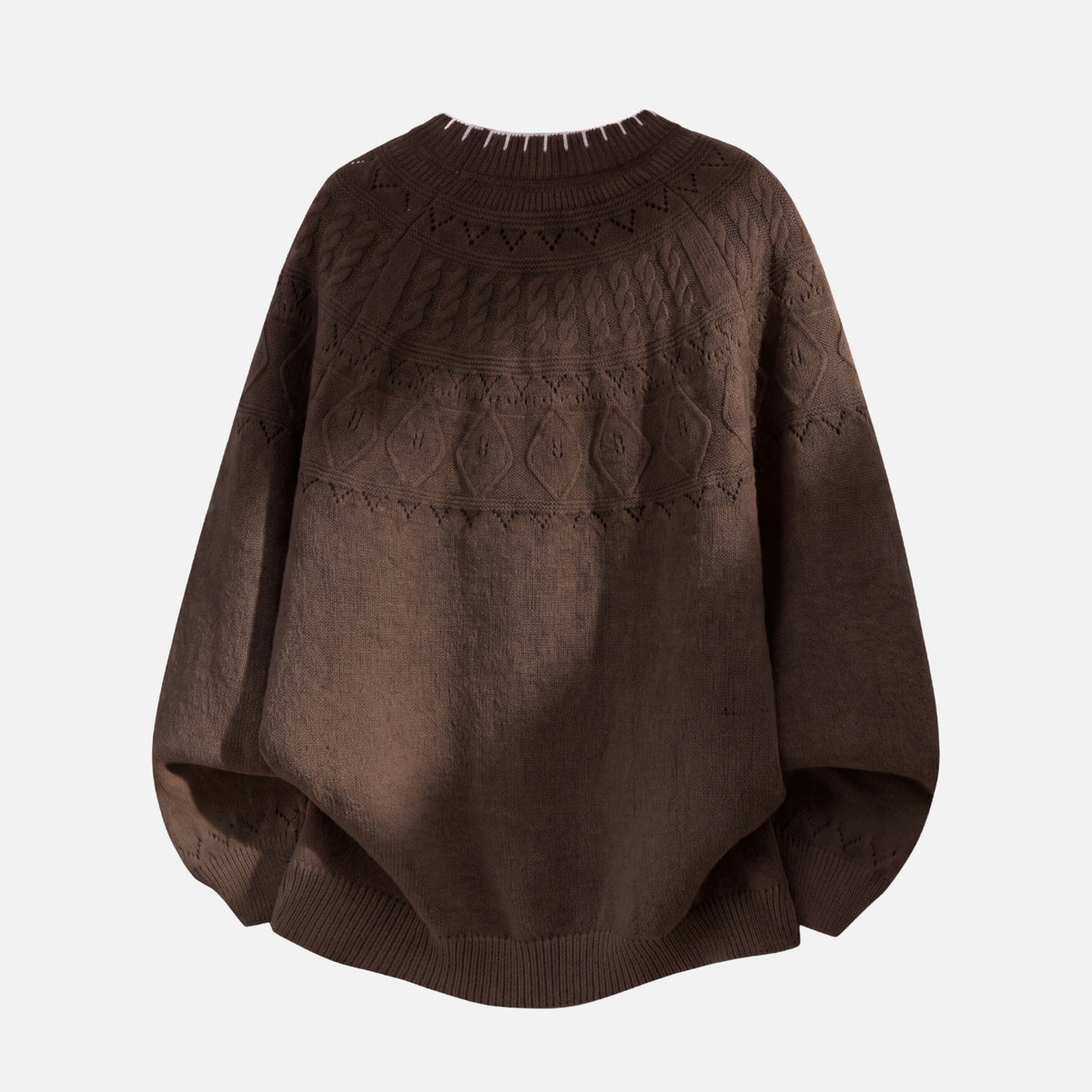 Japanese Vintage Contrast-Collar Cable Knit Sweater