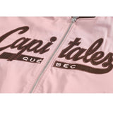 Retro Pink Color-Block Short Baseball Jacket