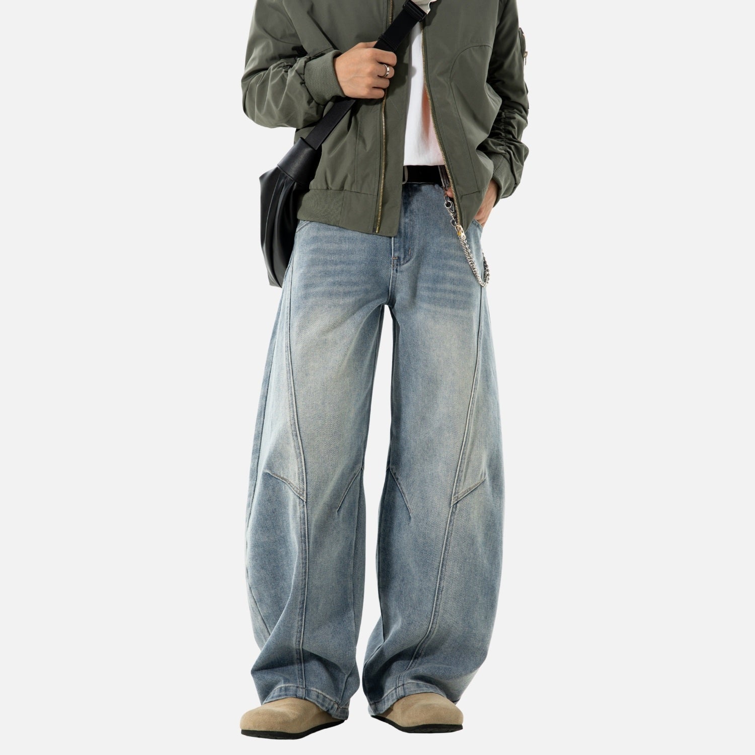 Vintage Washed Panel Baggy Jeans