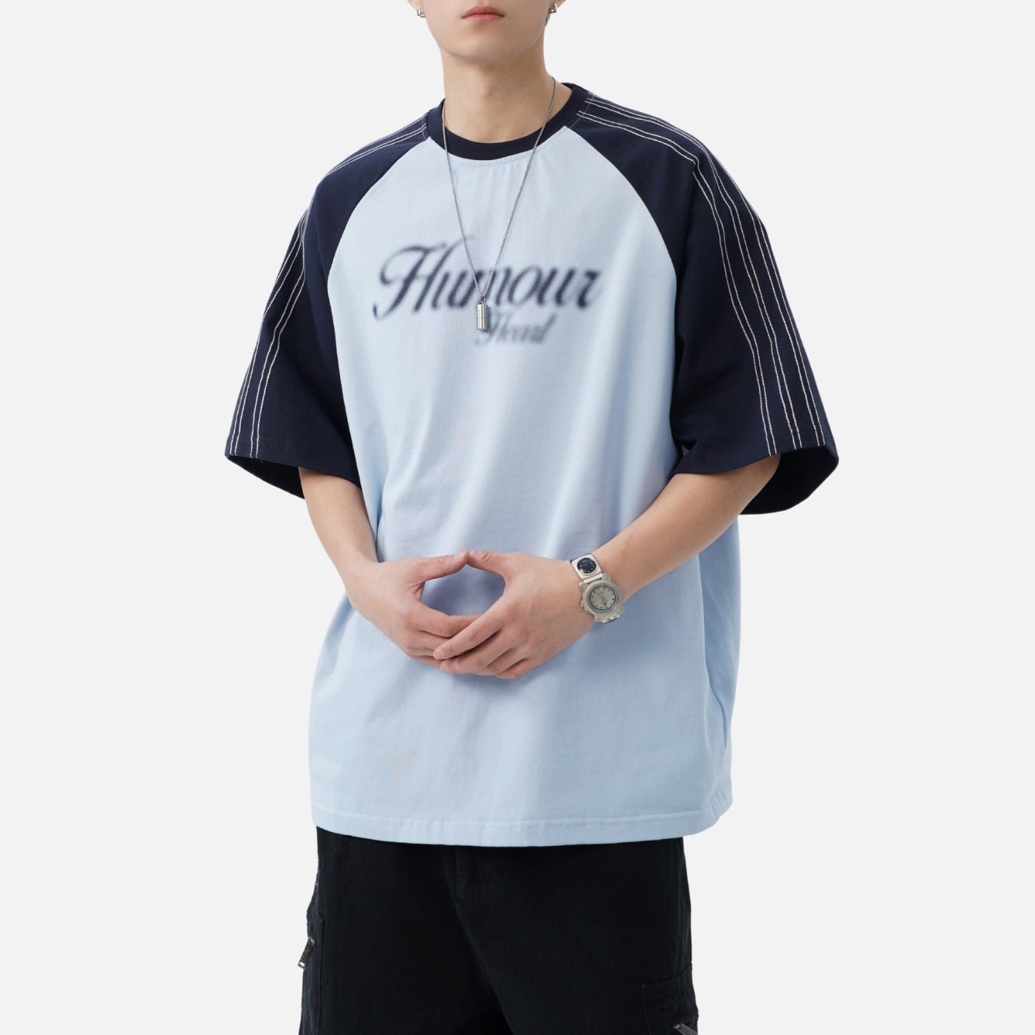 Contrast-Stitch Raglan Tee