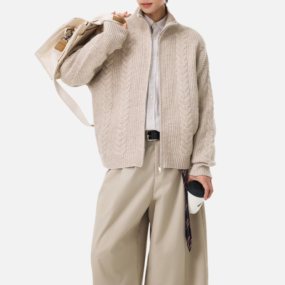 Vintage Cable Knit Zip-Up Sweater