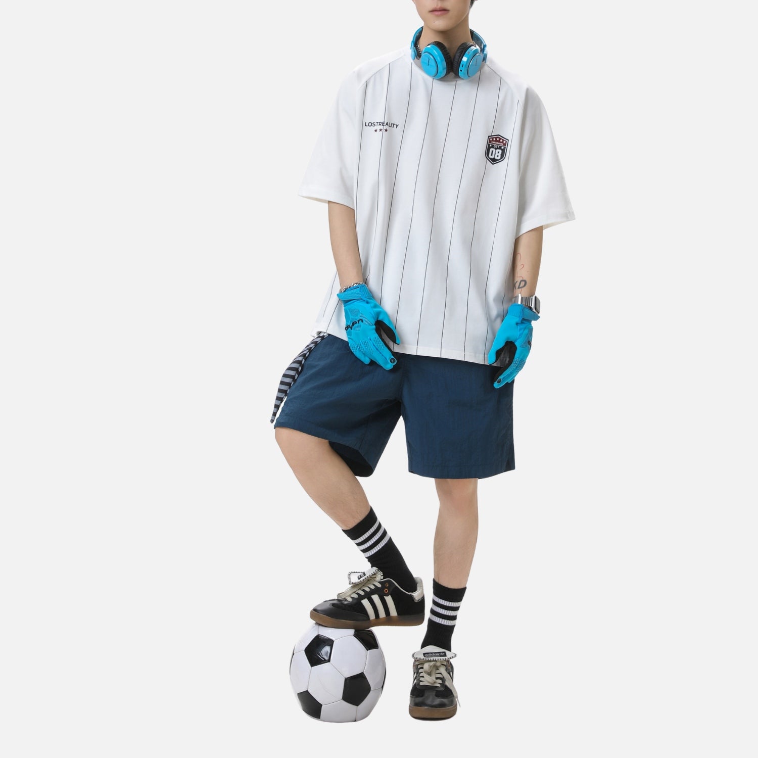 Gestreiftes Vintage-T-Shirt mit Grafikprint