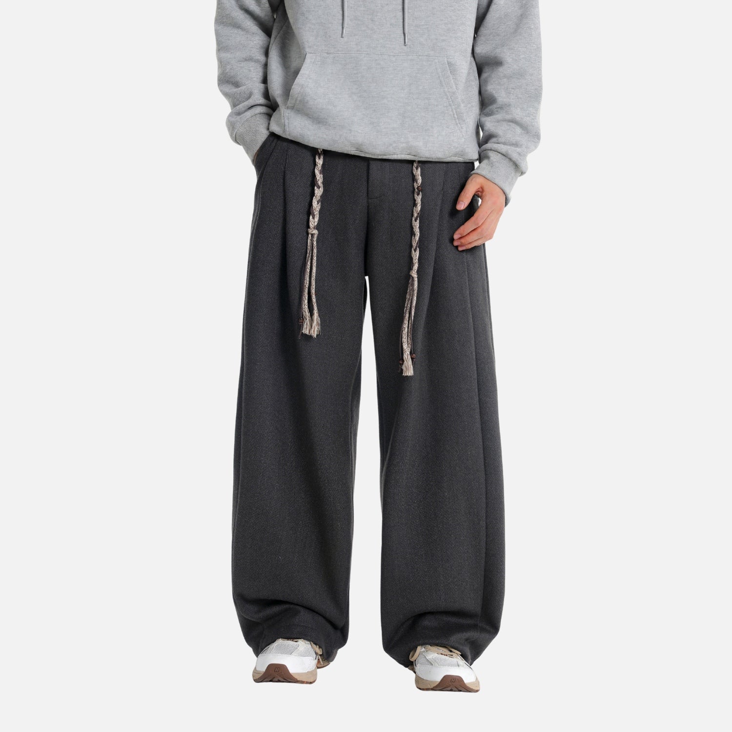 Faux Wool Textured Straight-Leg Pants