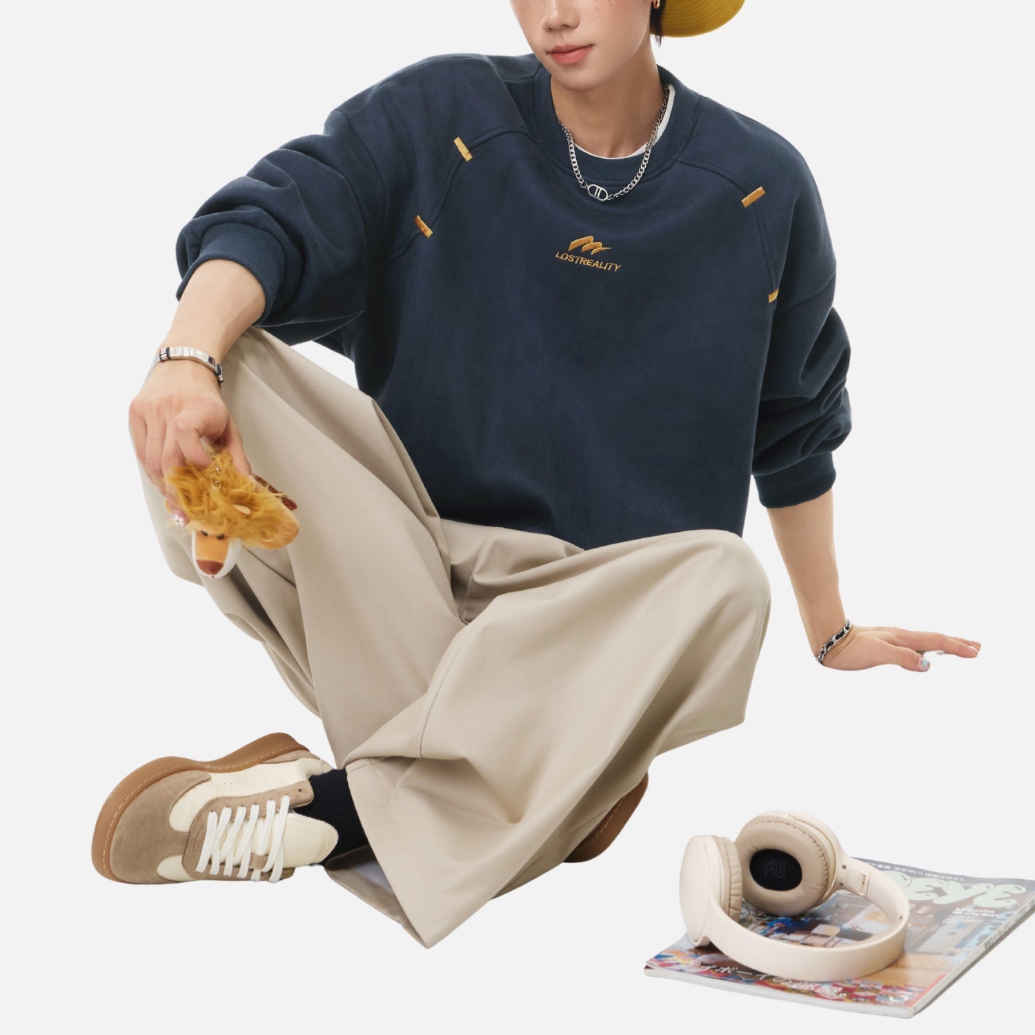 Suede-Texture Embroidered Sweatshirt