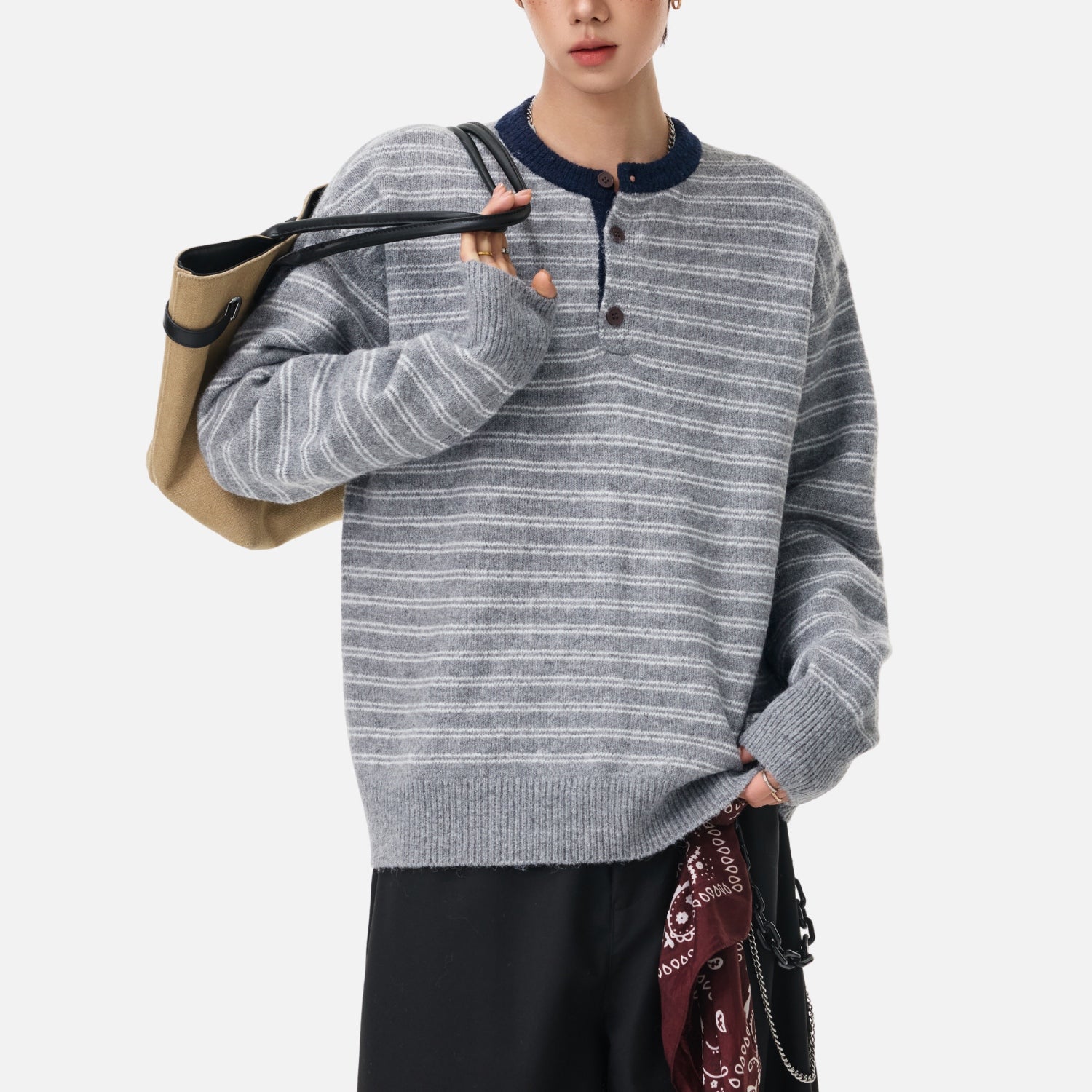 Vintage Colorblock Henley Sweater