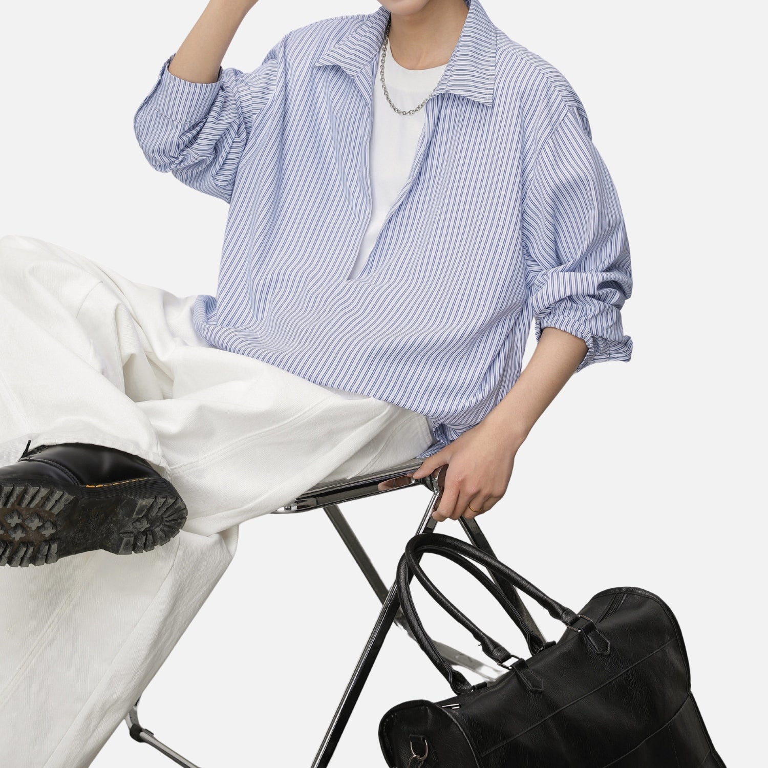 Deep V Faux-Layered Stripe Shirt