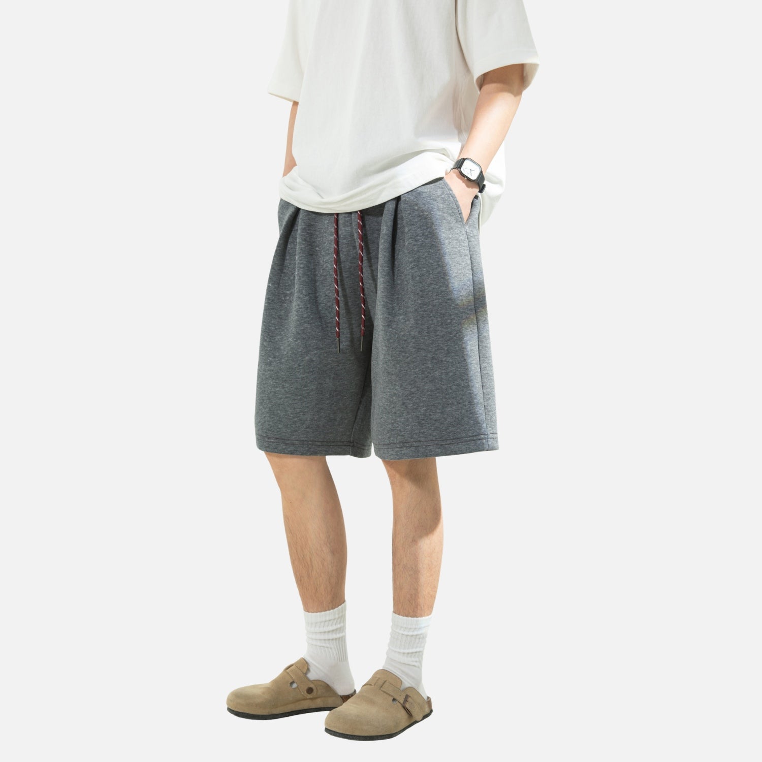 Contrast Drawstring Pleated Sweat Shorts