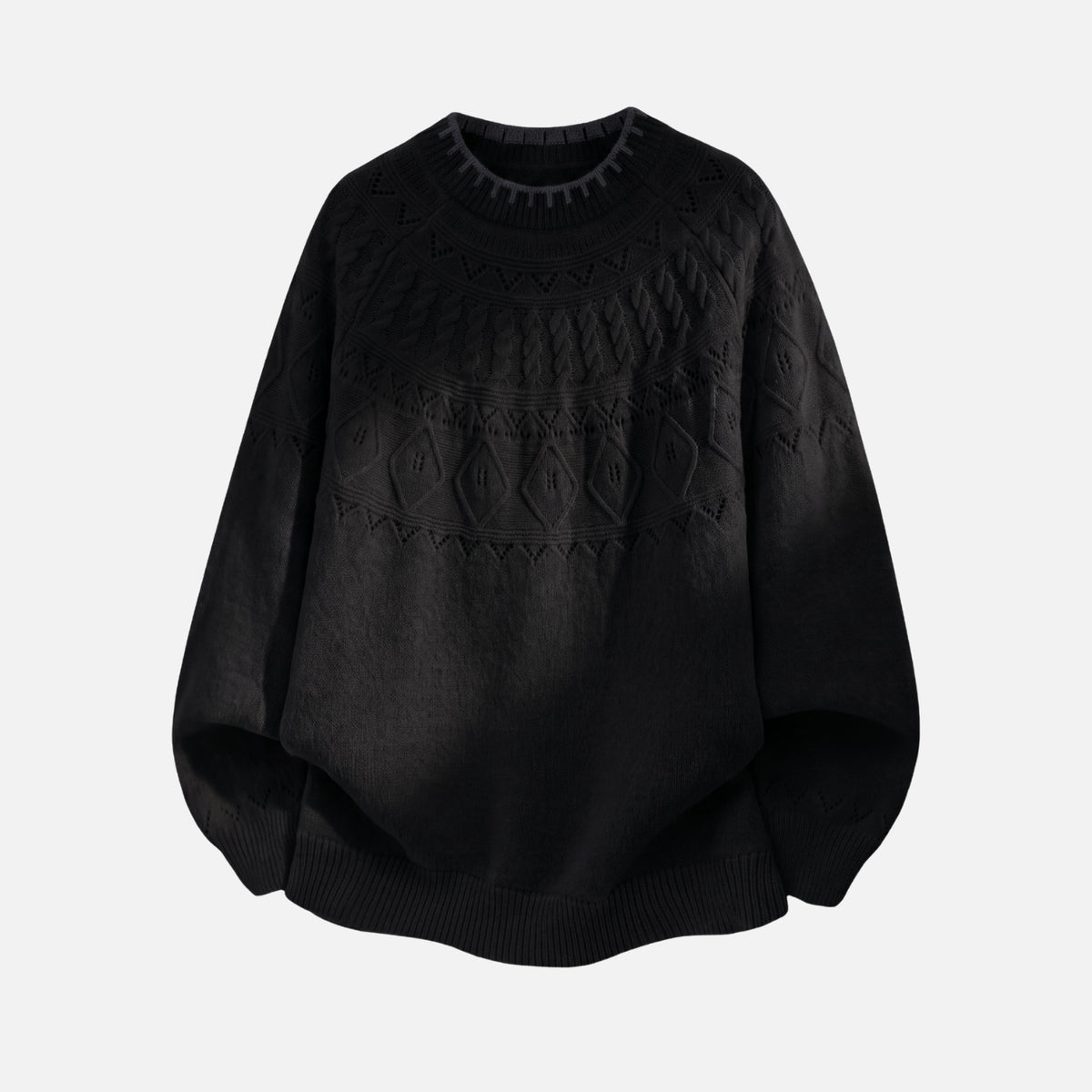 Japanese Vintage Contrast-Collar Cable Knit Sweater