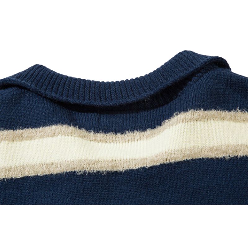 Striped Collar College-Style Sweater