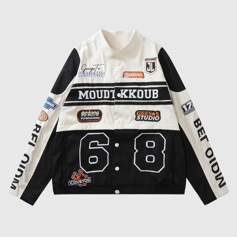 Retro Design Removable  Racing Baseball Jacket