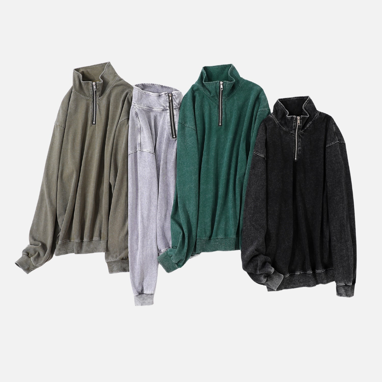 Washed Stand Collar Half-Zip Sweatshirt