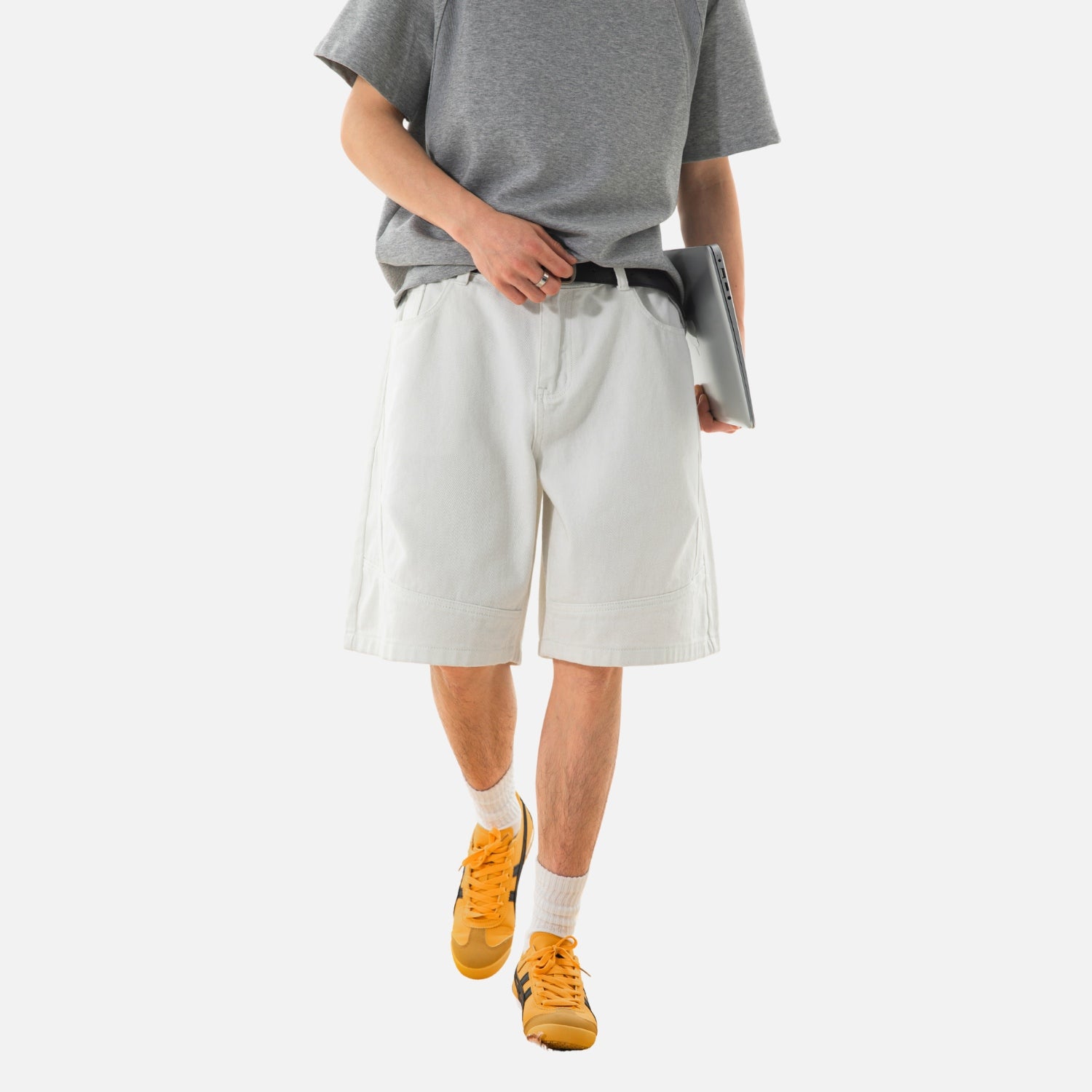 Vintage Washed Pleated Denim Shorts