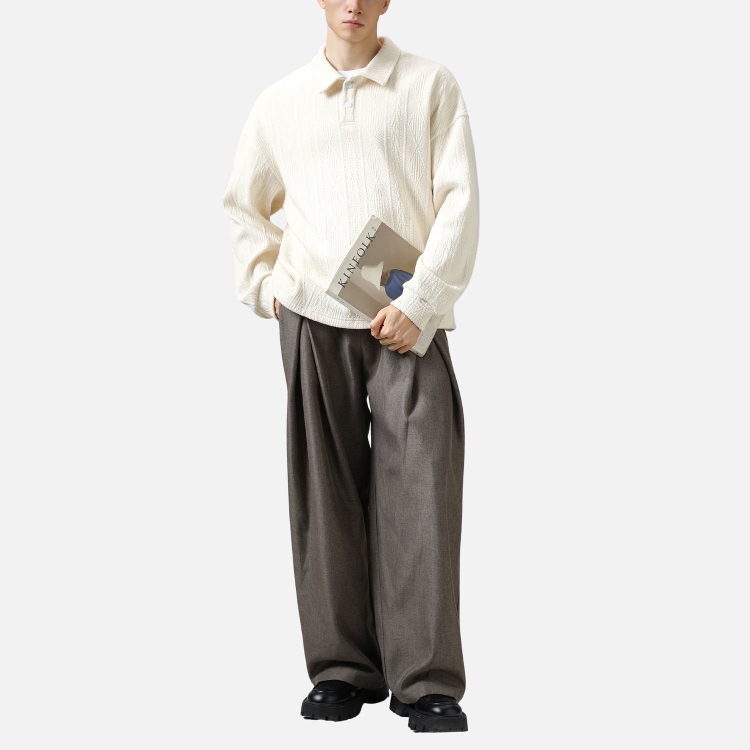 Heavy Jacquard Textured Polo Sweatshirt