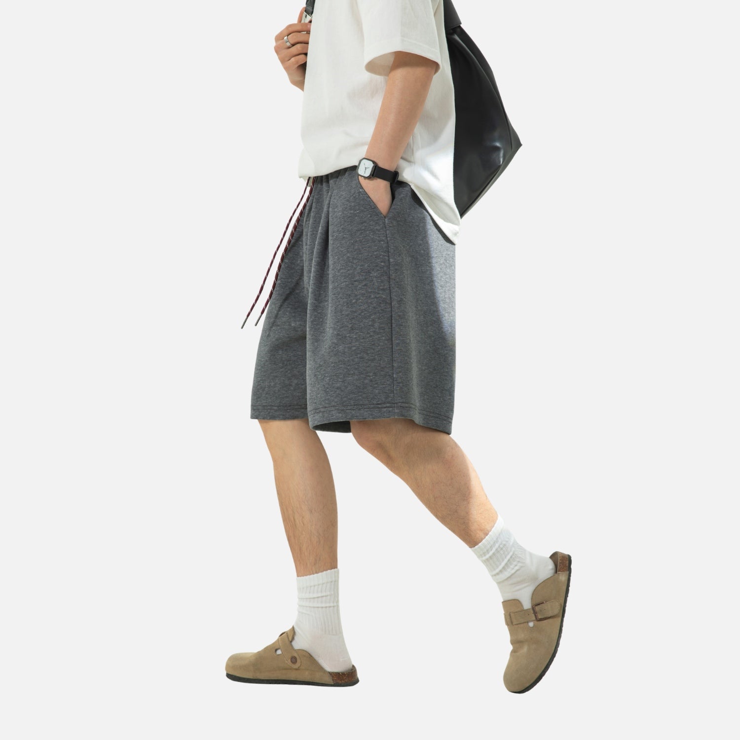 Contrast Drawstring Pleated Sweat Shorts