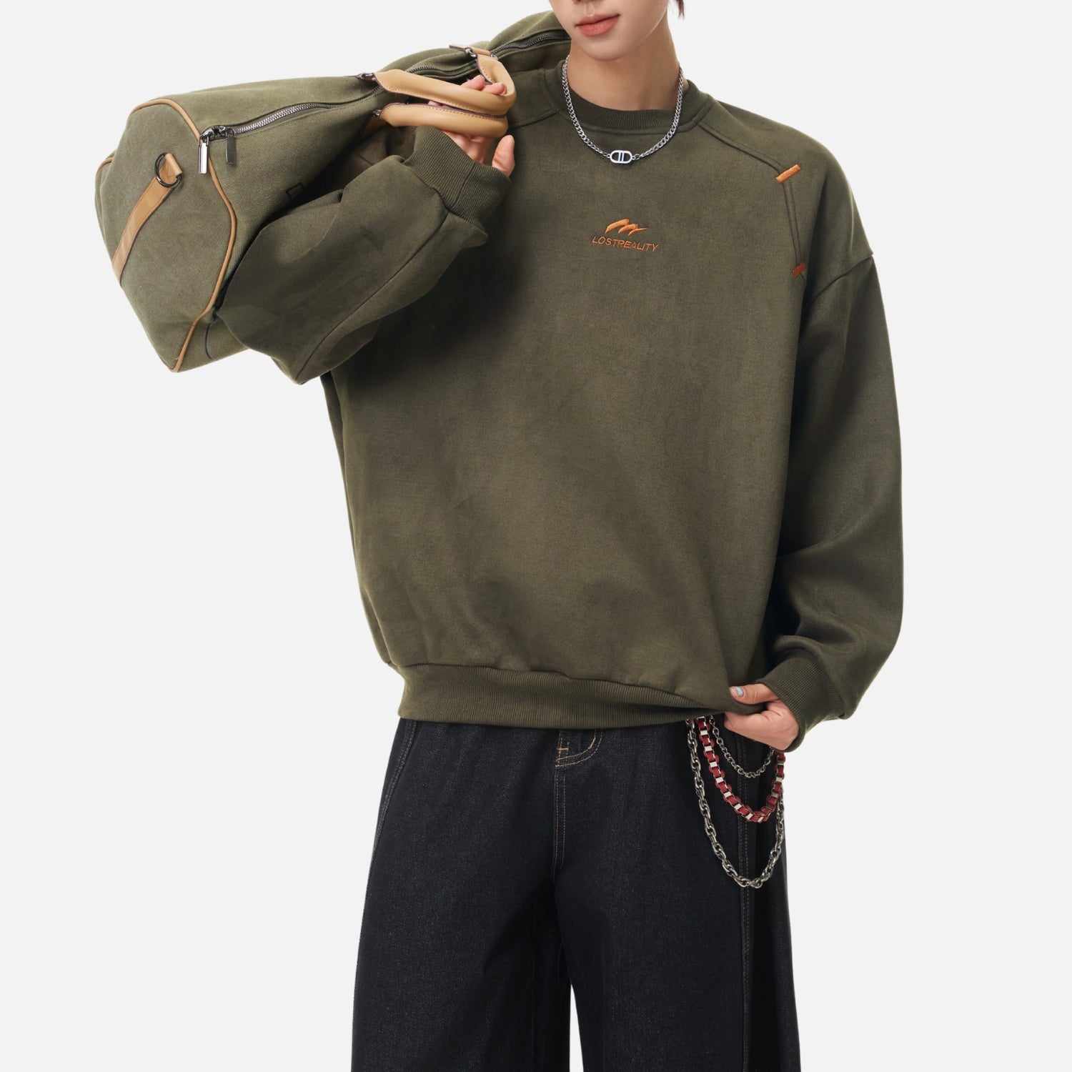 Suede-Texture Embroidered Sweatshirt