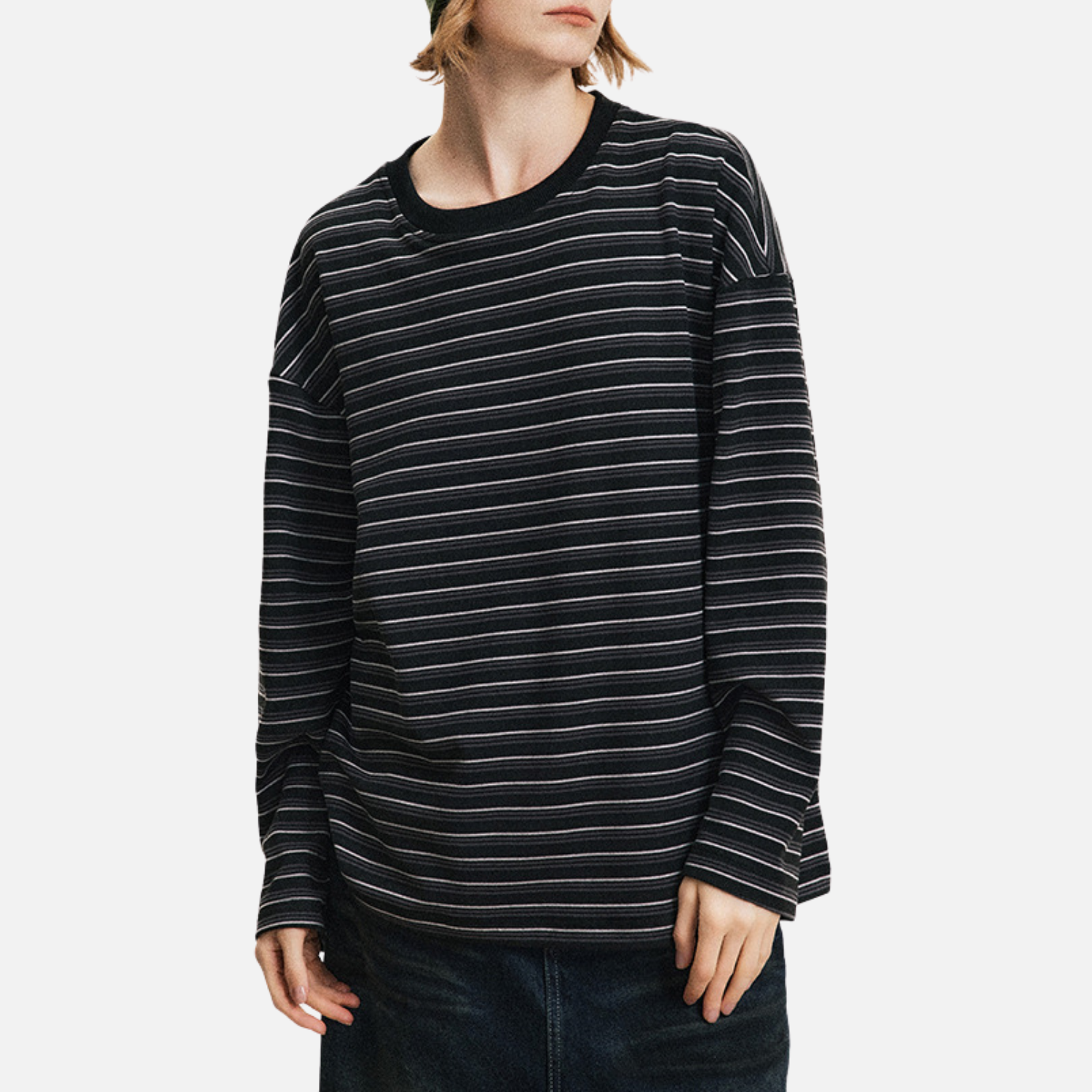 Gestreiftes Langarm-T-Shirt mit Rundhalsausschnitt