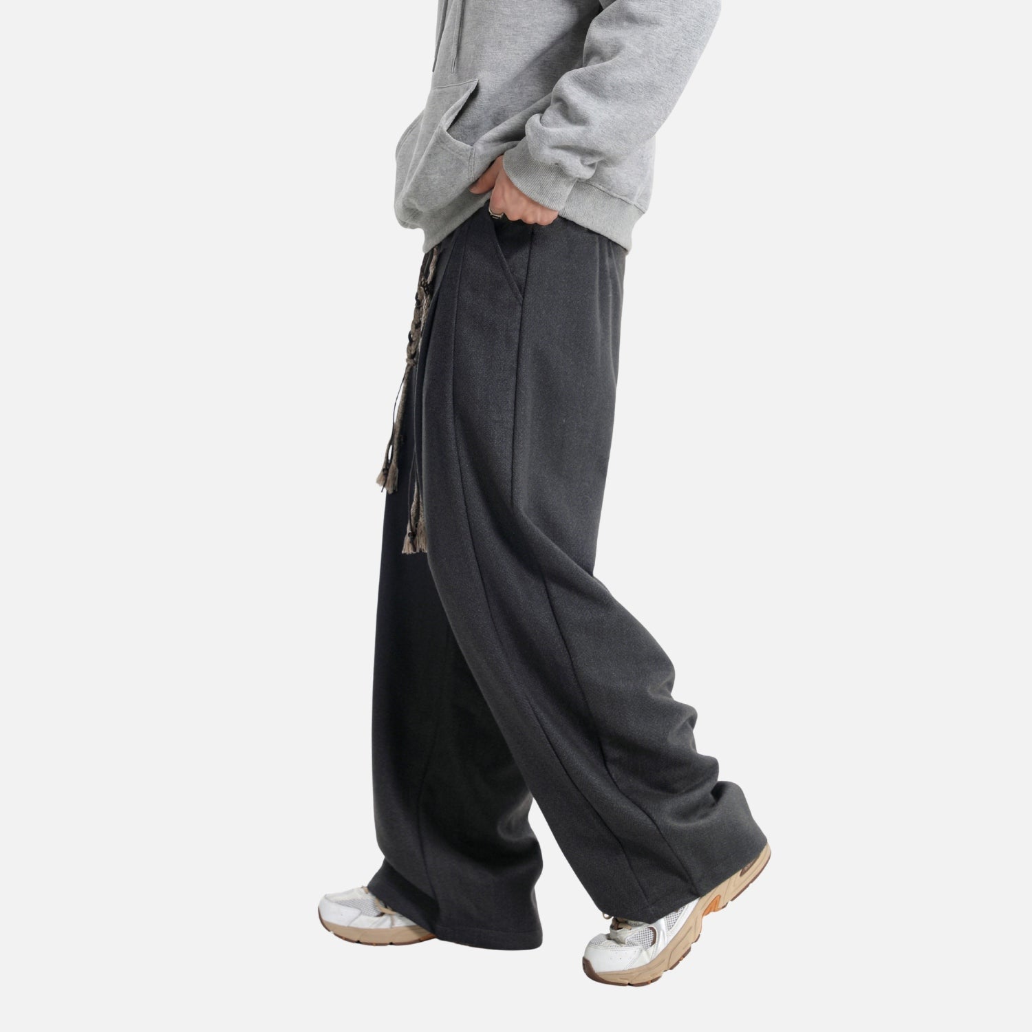 Faux Wool Textured Straight-Leg Pants