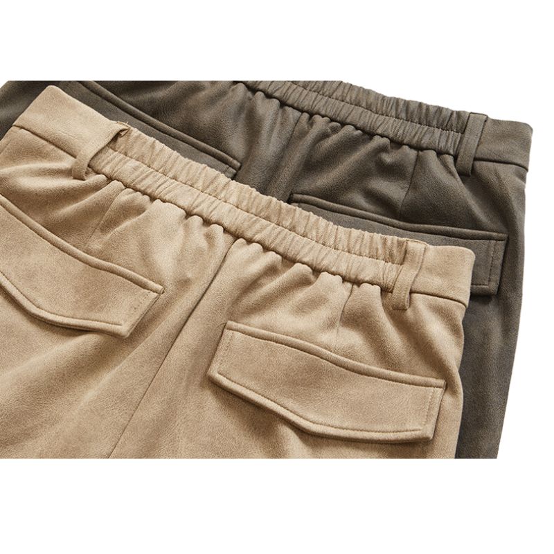 Suede Multi Pocket Wide Leg Cargo Pants