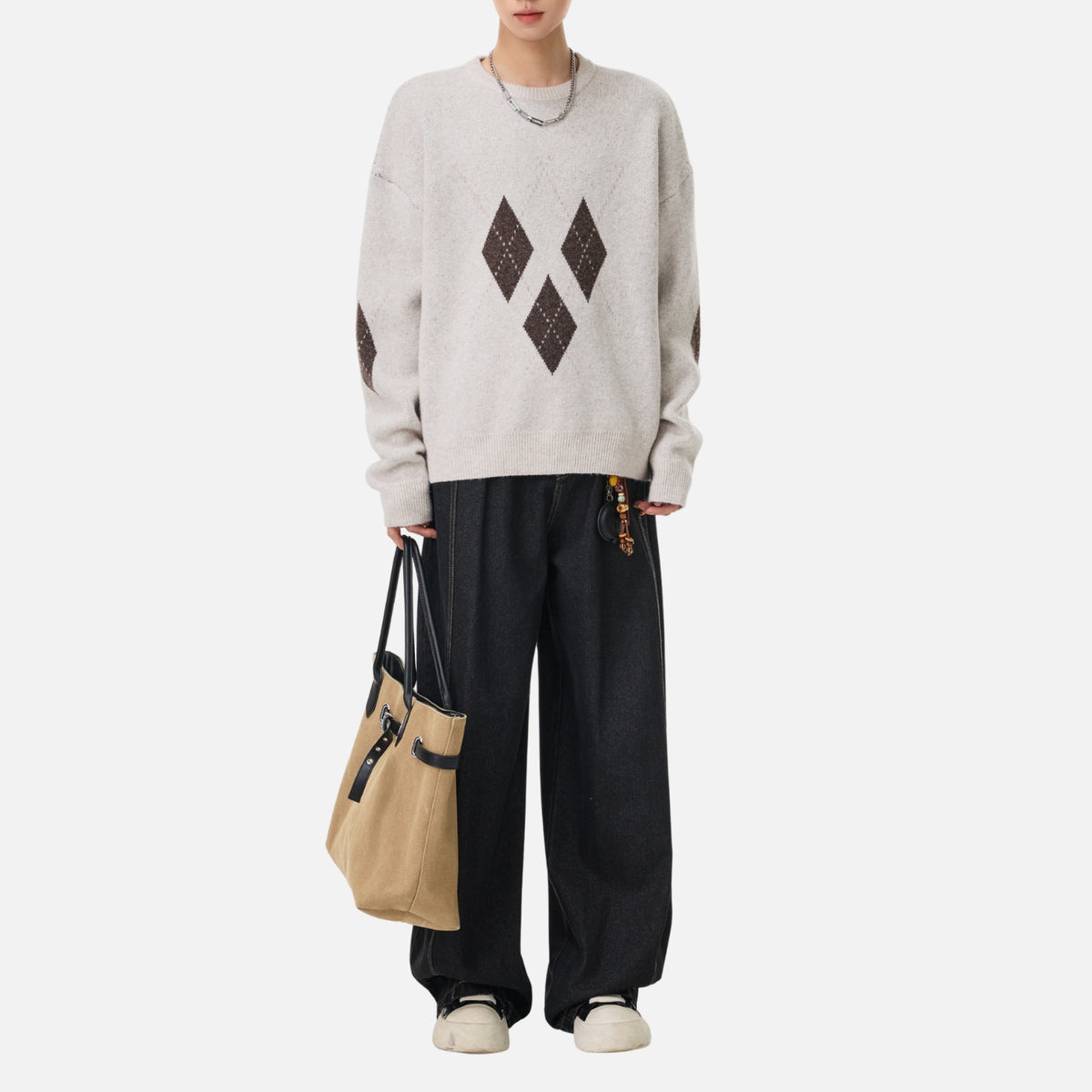 Vintage Diamond Colorblock Crewneck Sweater