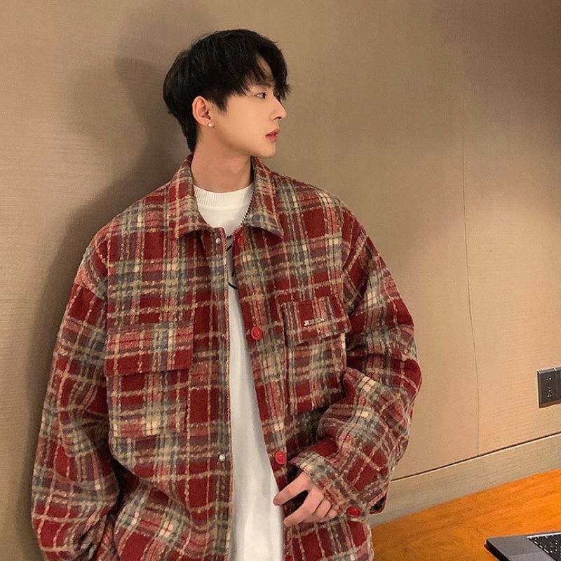 Ins Woll-Gittermuster-Baggy-Jacke