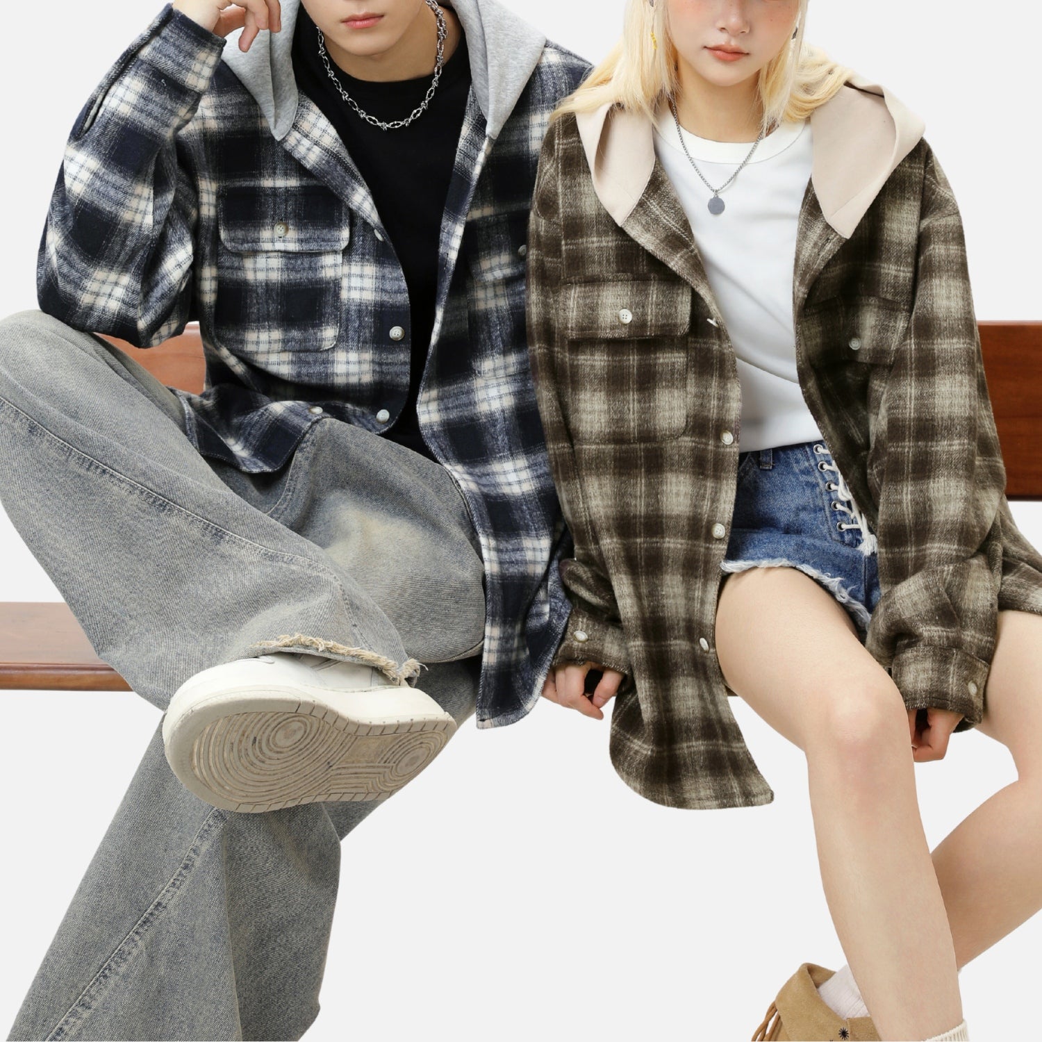 Sudadera con capucha de cuadros cepillados en bloques de color 