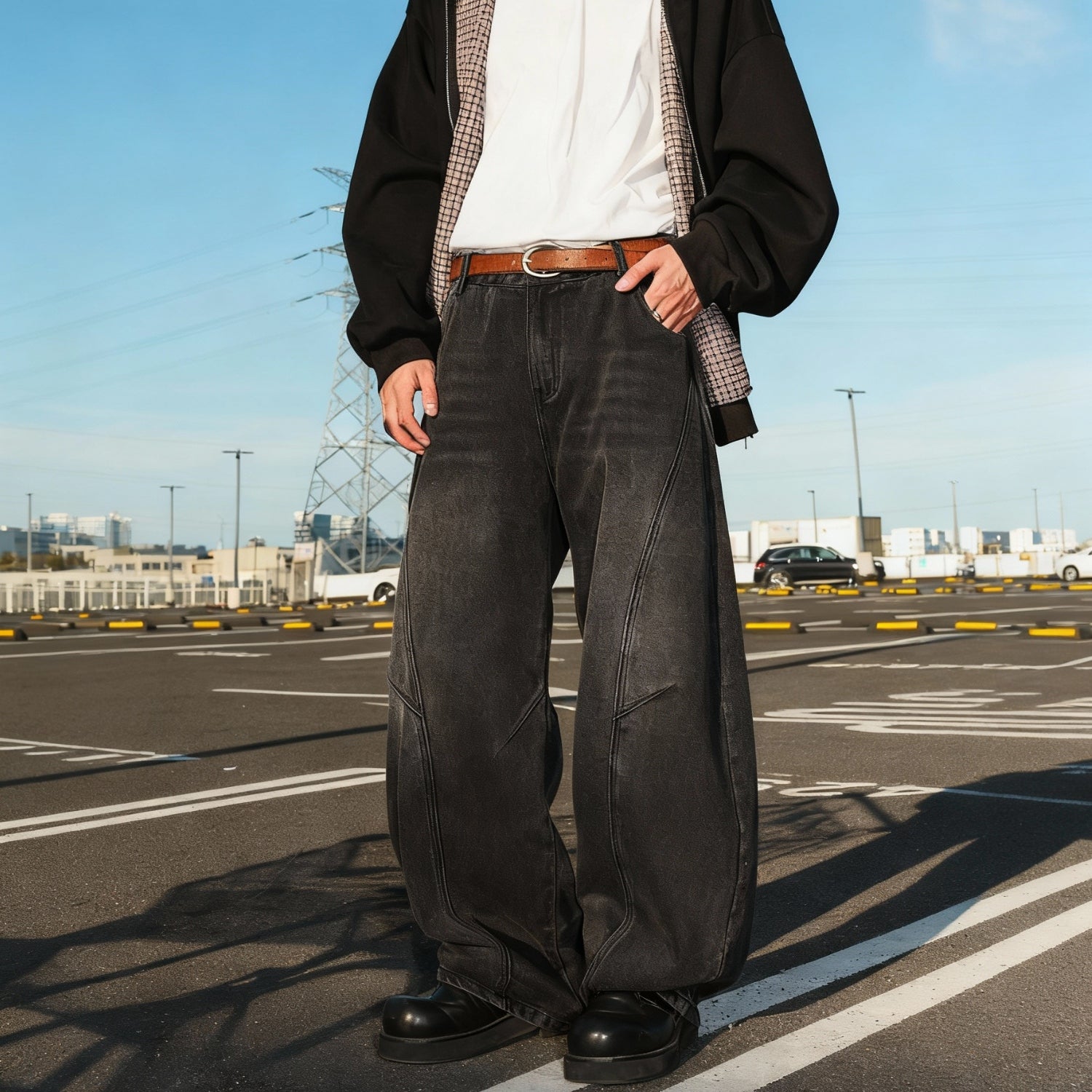 Vintage Washed Panel Baggy Jeans