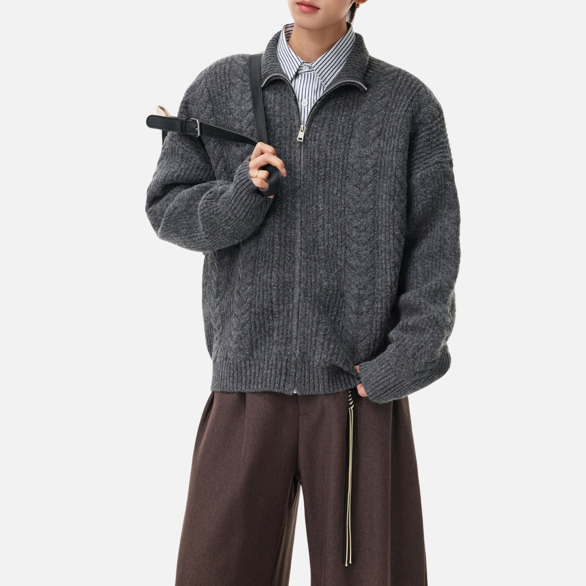 Vintage Cable Knit Zip-Up Sweater