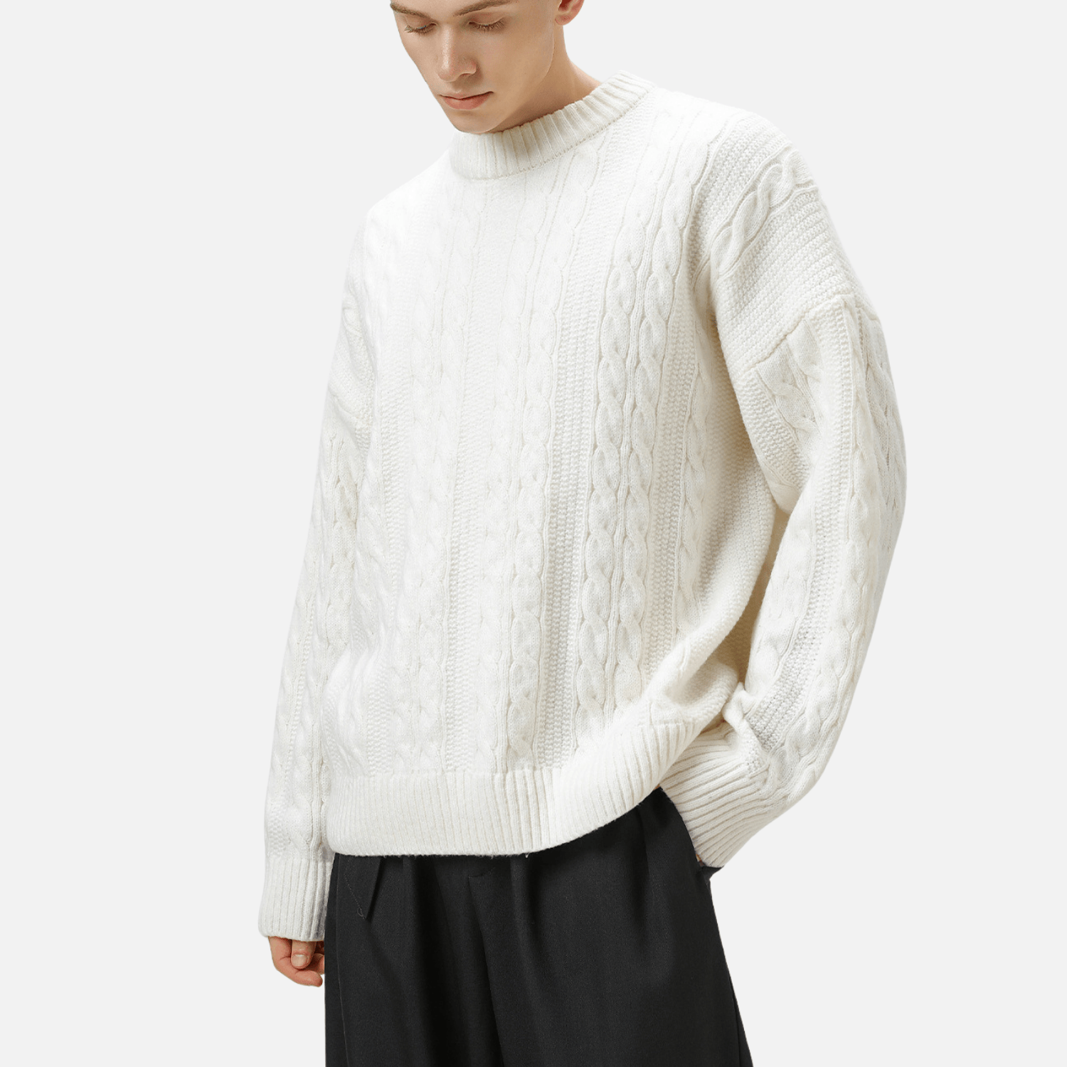 Suéter de cuello redondo de punto trenzado