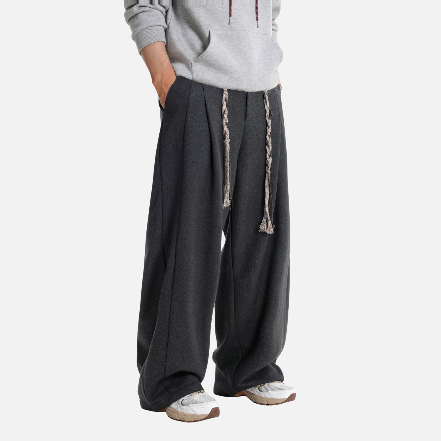Faux Wool Textured Straight-Leg Pants