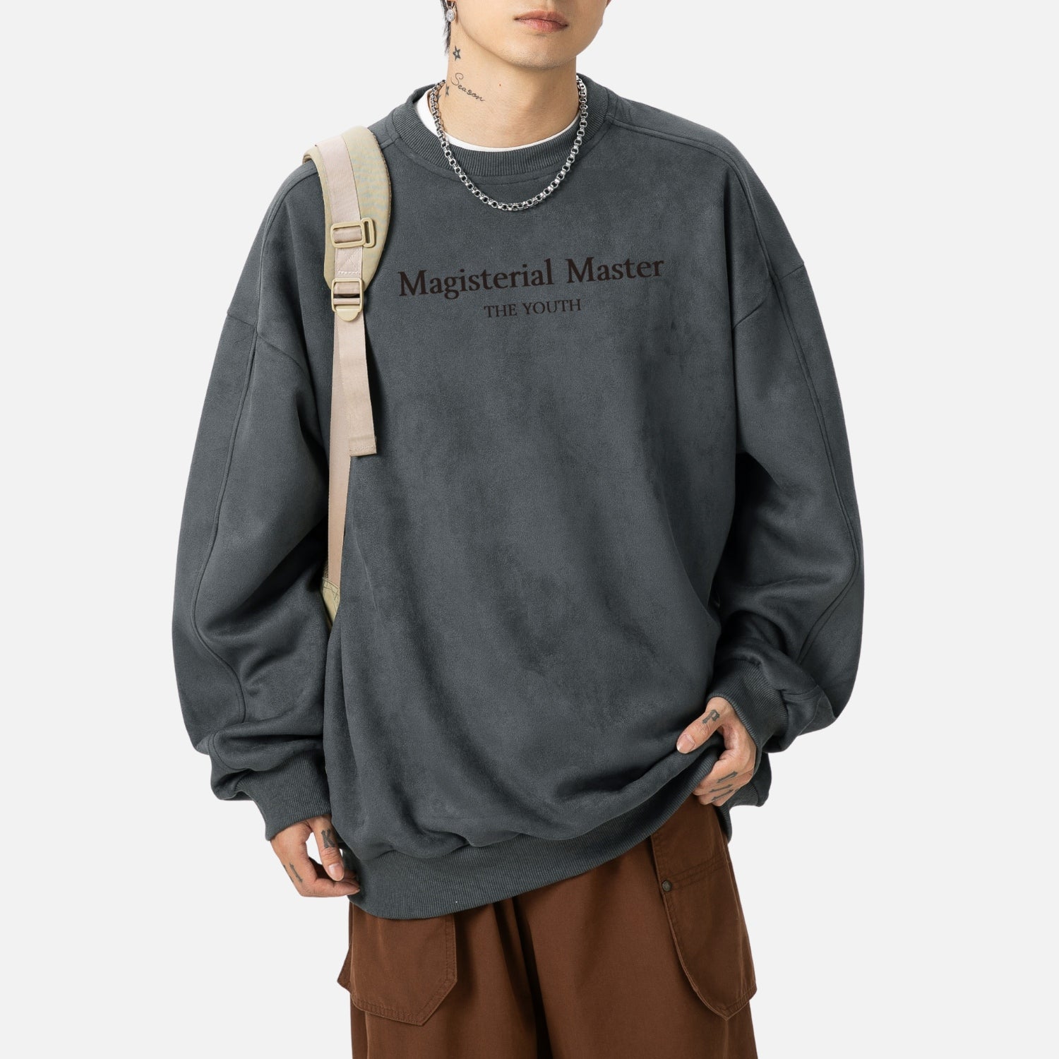 Vintage Suede-Look Crewneck Sweatshirt