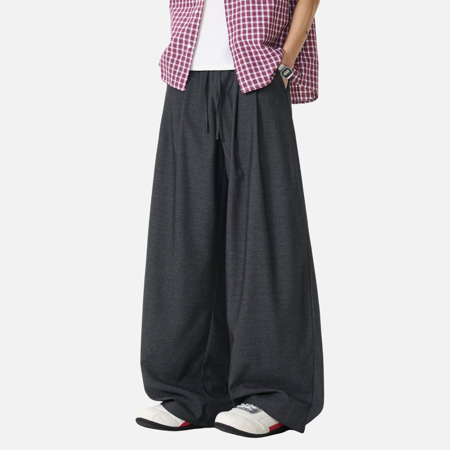 Draped Double-Pleated Casual Pants
